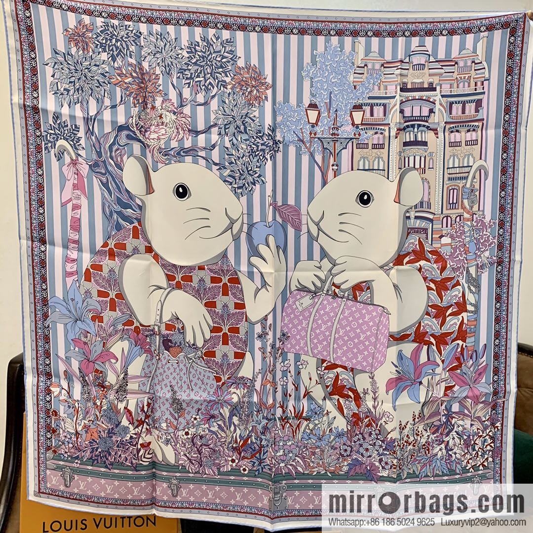 LV Louis Vuitton City Mouse and Country Mouse 100% Silk Scarf M76124