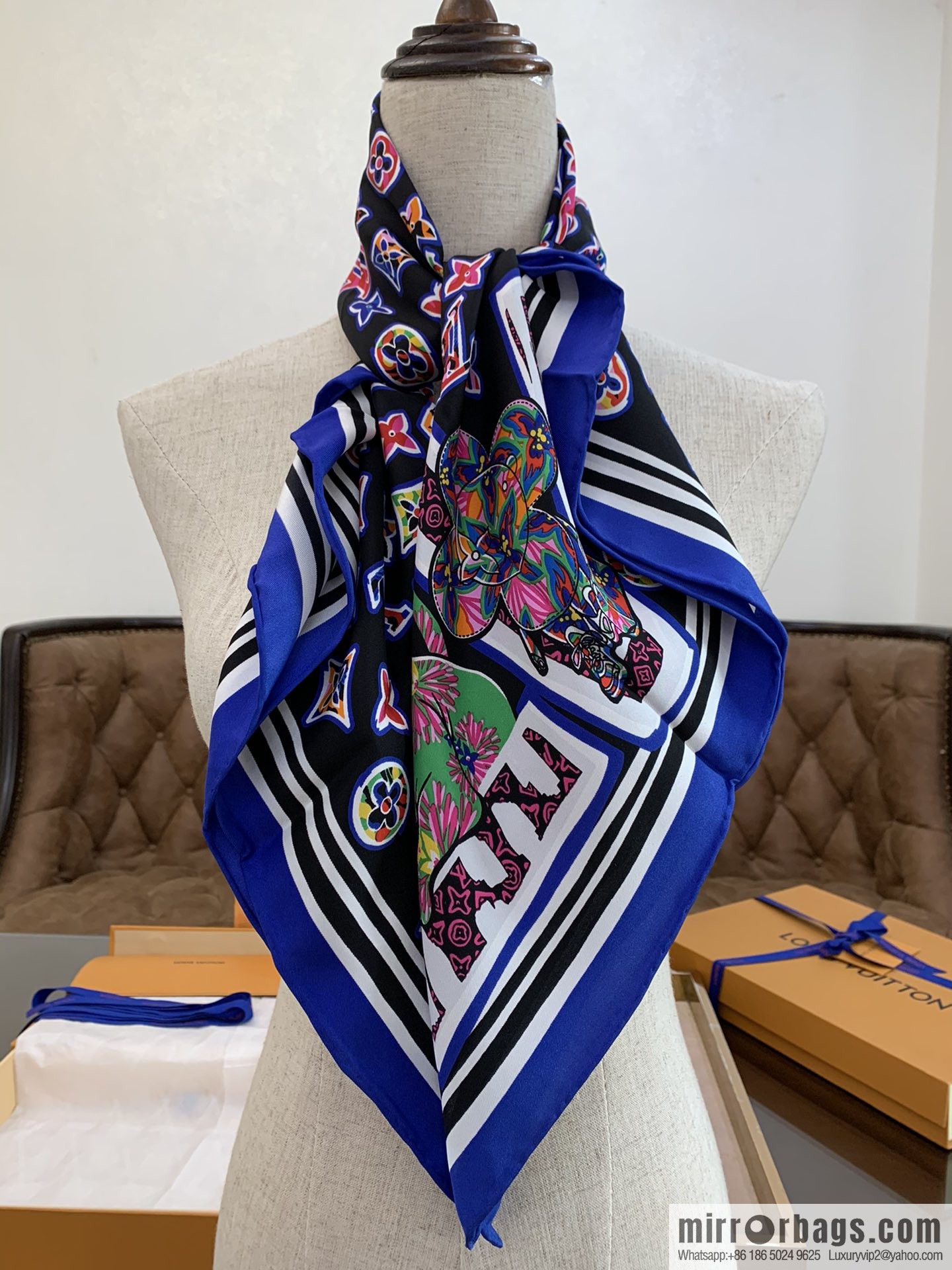 LV Louis Vuitton graffiti style Pop print ABC Monogram silk square scarf M76126