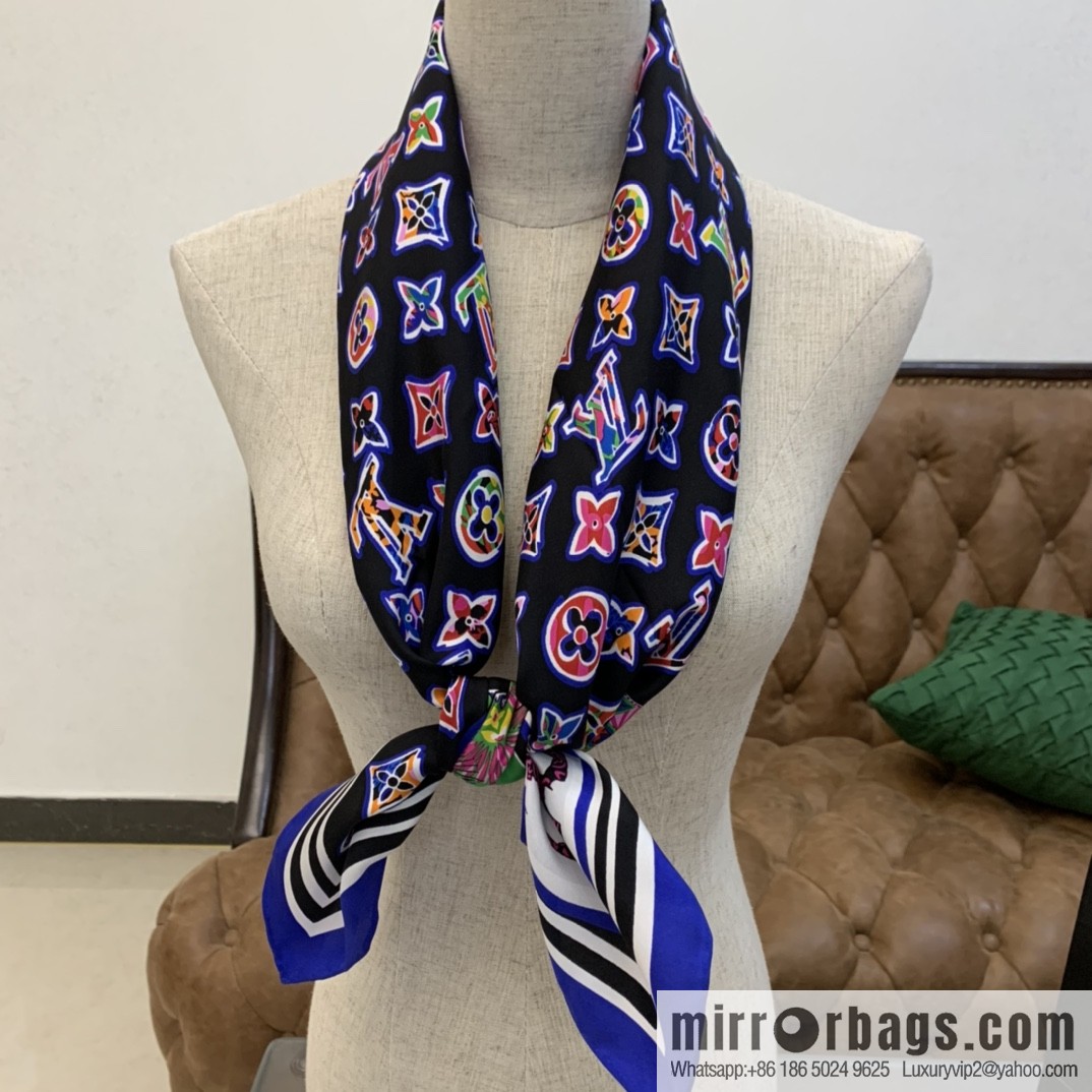 LV Louis Vuitton graffiti style Pop print ABC Monogram silk square scarf M76126