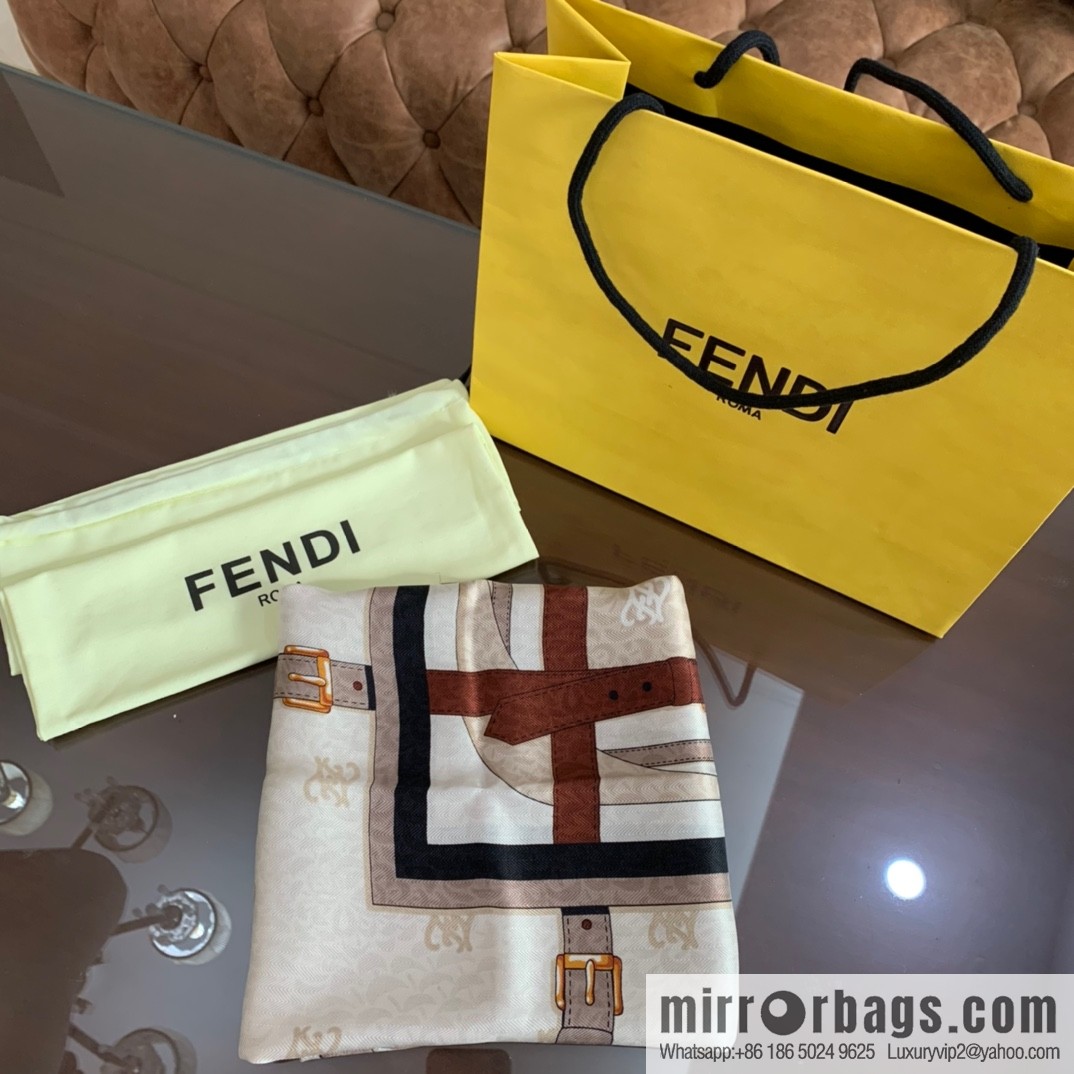 FENDI 100% Sand Washed Silk Karligraphy Scarf