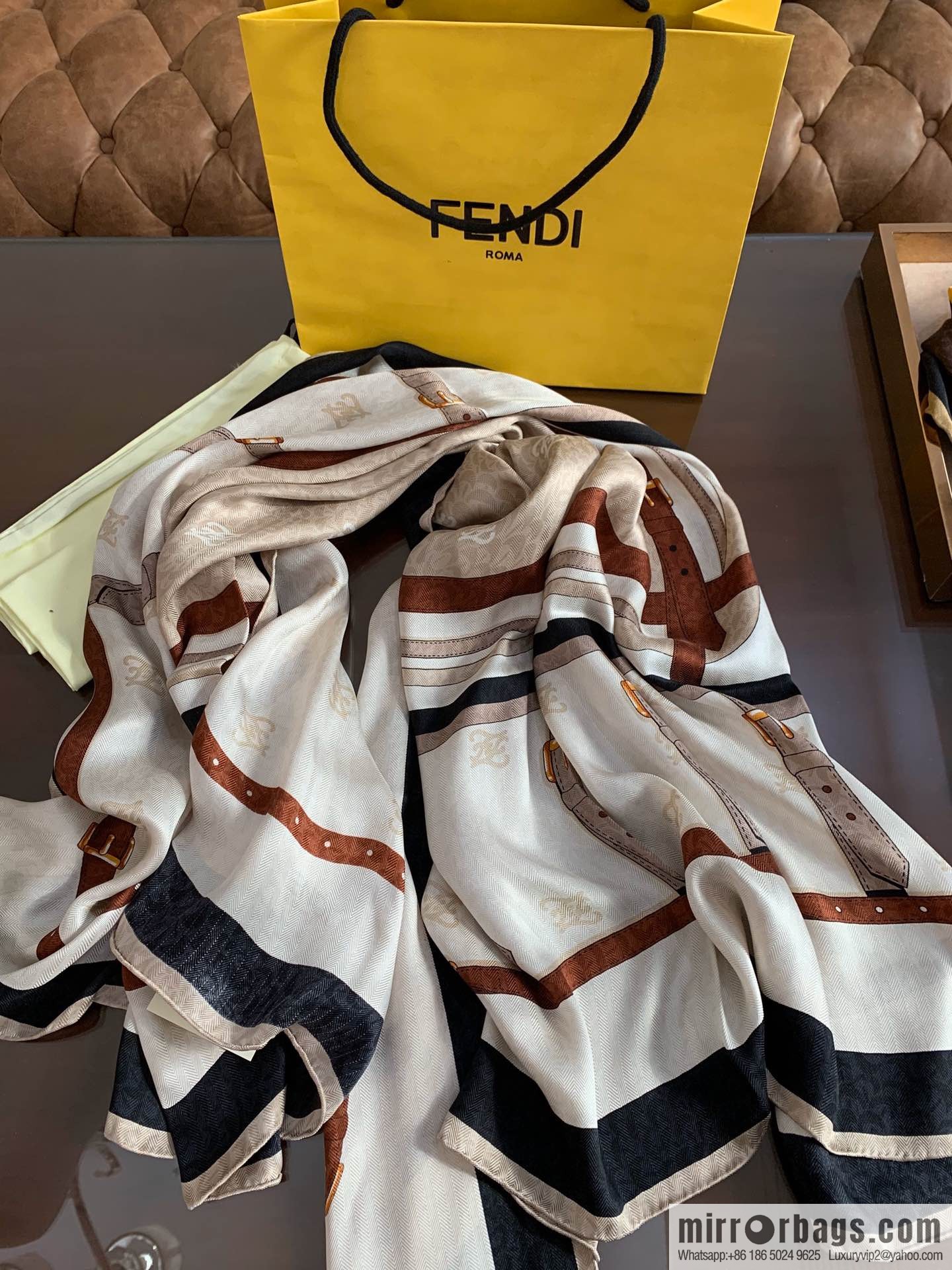 FENDI 100% Sand Washed Silk Karligraphy Scarf