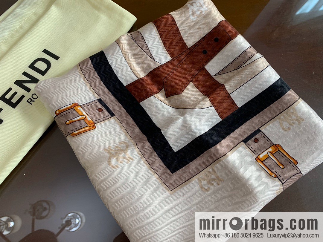 FENDI 100% Sand Washed Silk Karligraphy Scarf