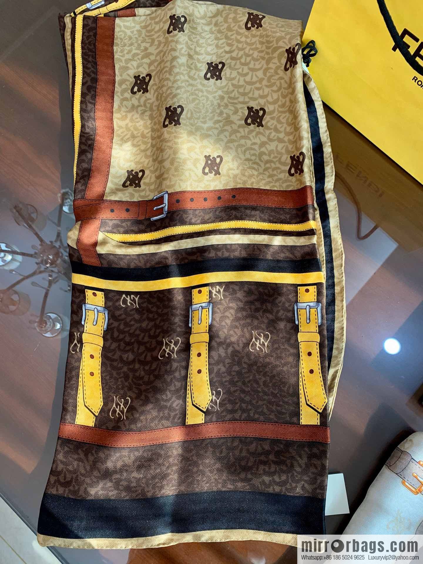 FENDI 100% Sand Washed Silk Karligraphy Scarf