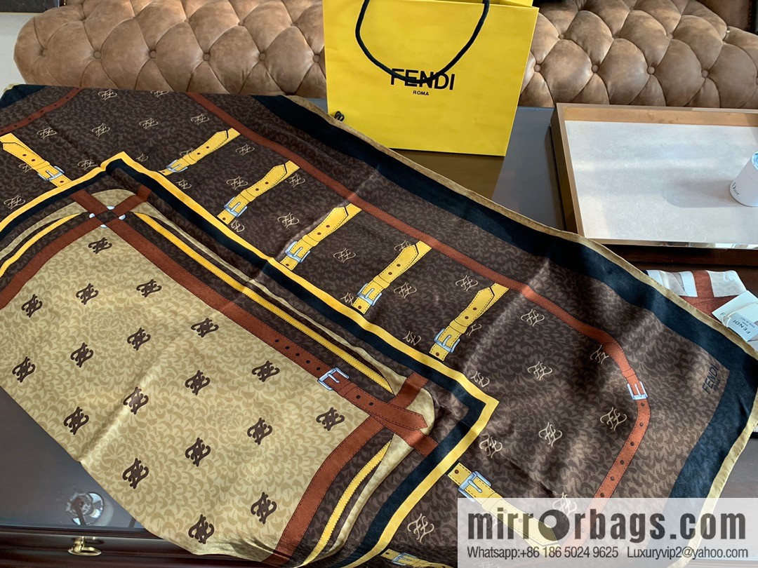 FENDI 100% Sand Washed Silk Karligraphy Scarf