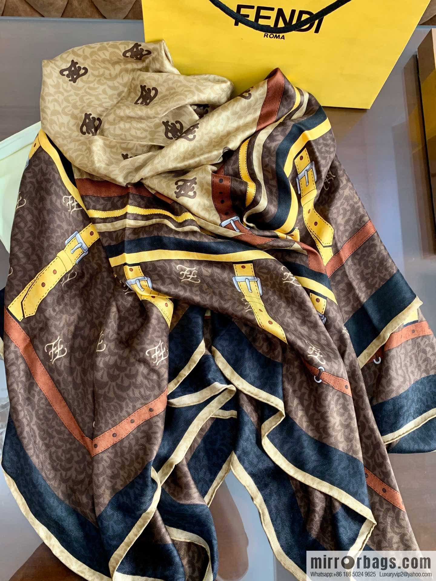 FENDI 100% Sand Washed Silk Karligraphy Scarf