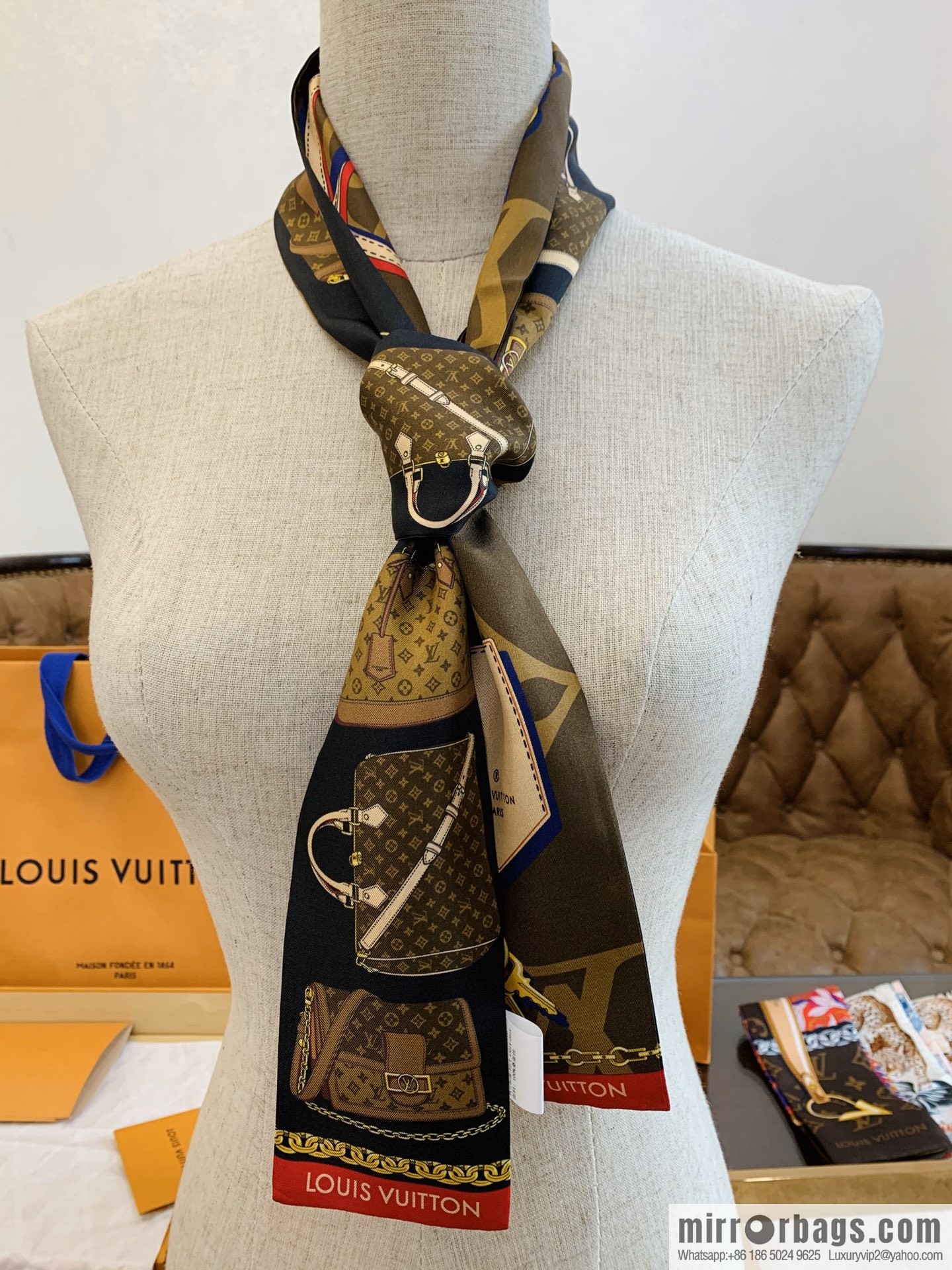 LV Louis Vuitton Chapeau, Dauphine Handbag Pattern Tribute To Long Silk Scarf m76235