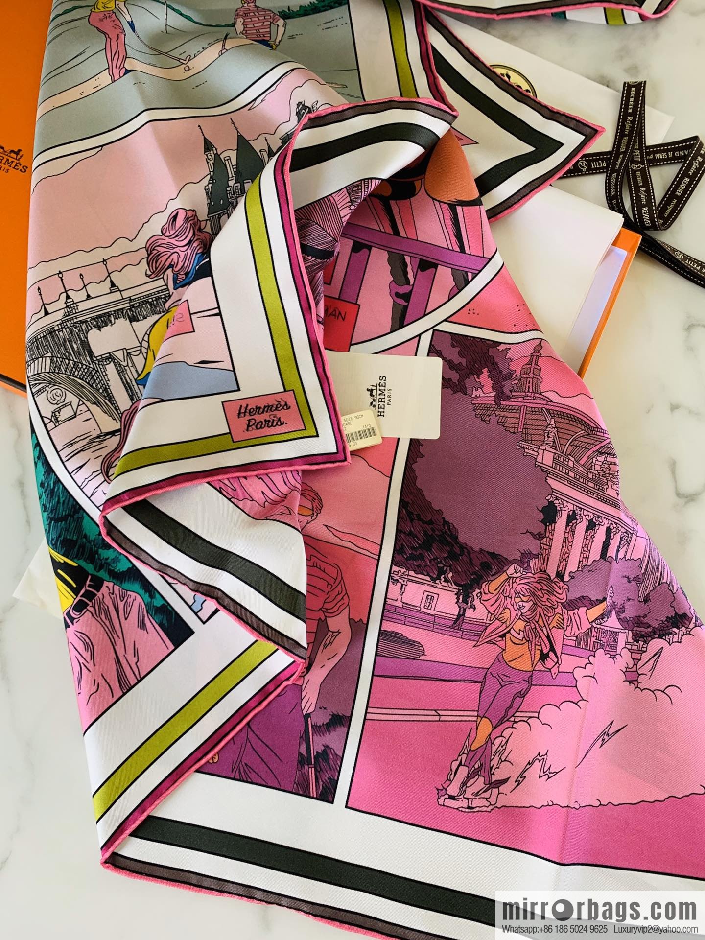 Hermes Humorous Color Fun Comic 100% Silk Scarf