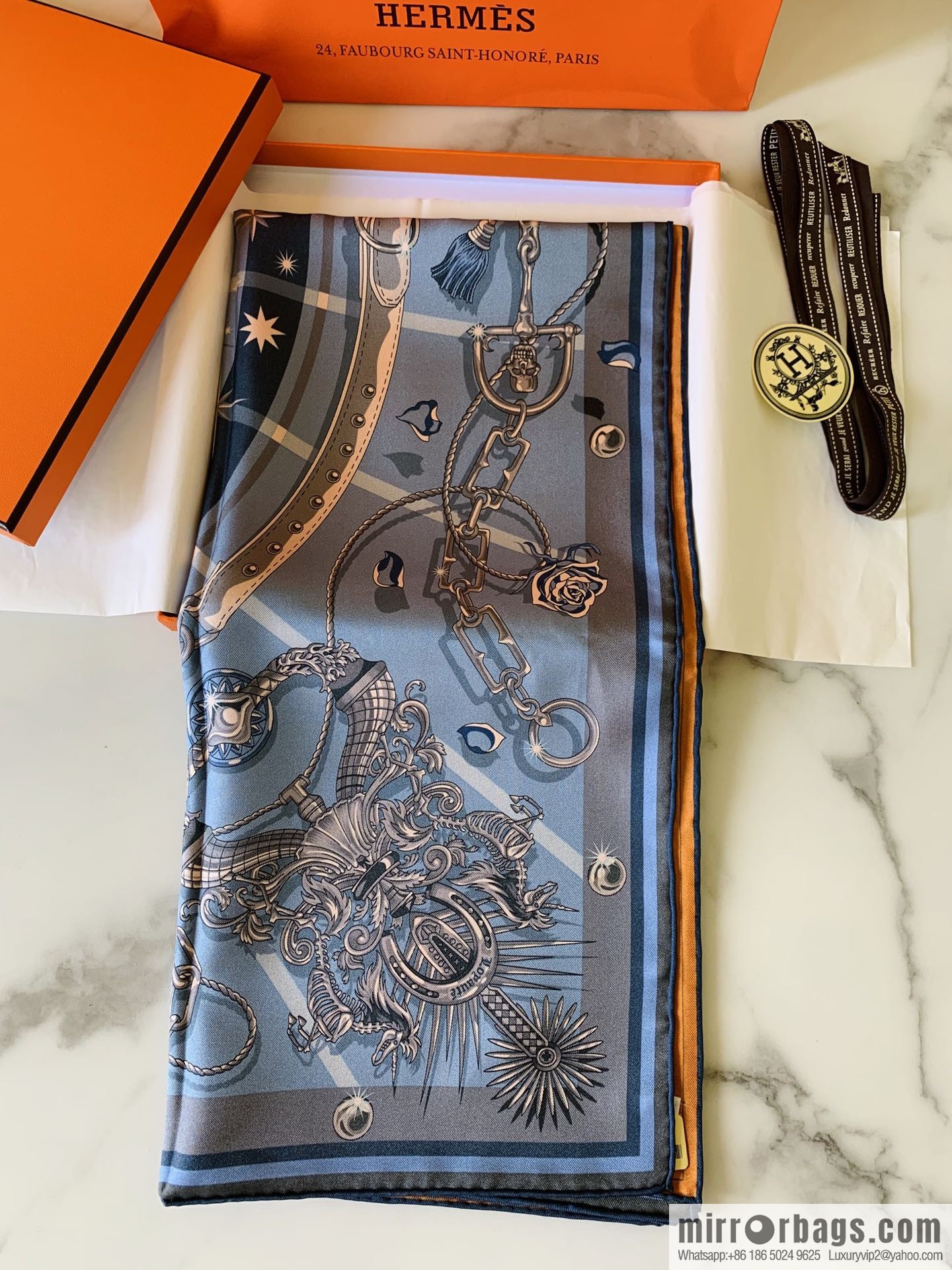 Hermes Hermes Skull Knight c'est la fete Double Sided Silk Scarf