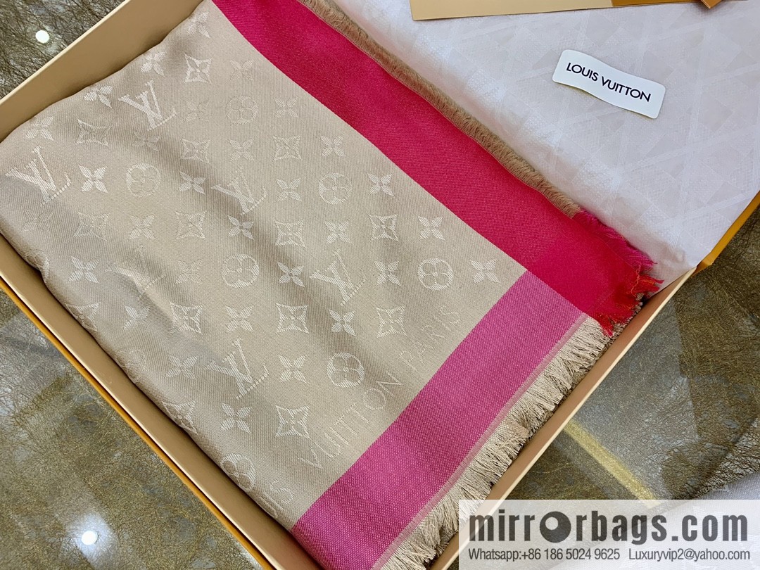 LV Louis Vuitton On The Edge Monogram Wool Mulberry Silk Blended Shawl M76371 M76465 M76372