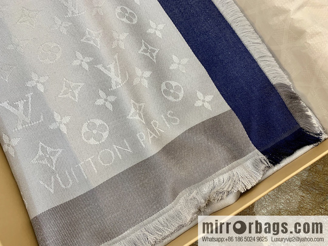 LV Louis Vuitton On The Edge Monogram Wool Mulberry Silk Blended Shawl M76371 M76465 M76372