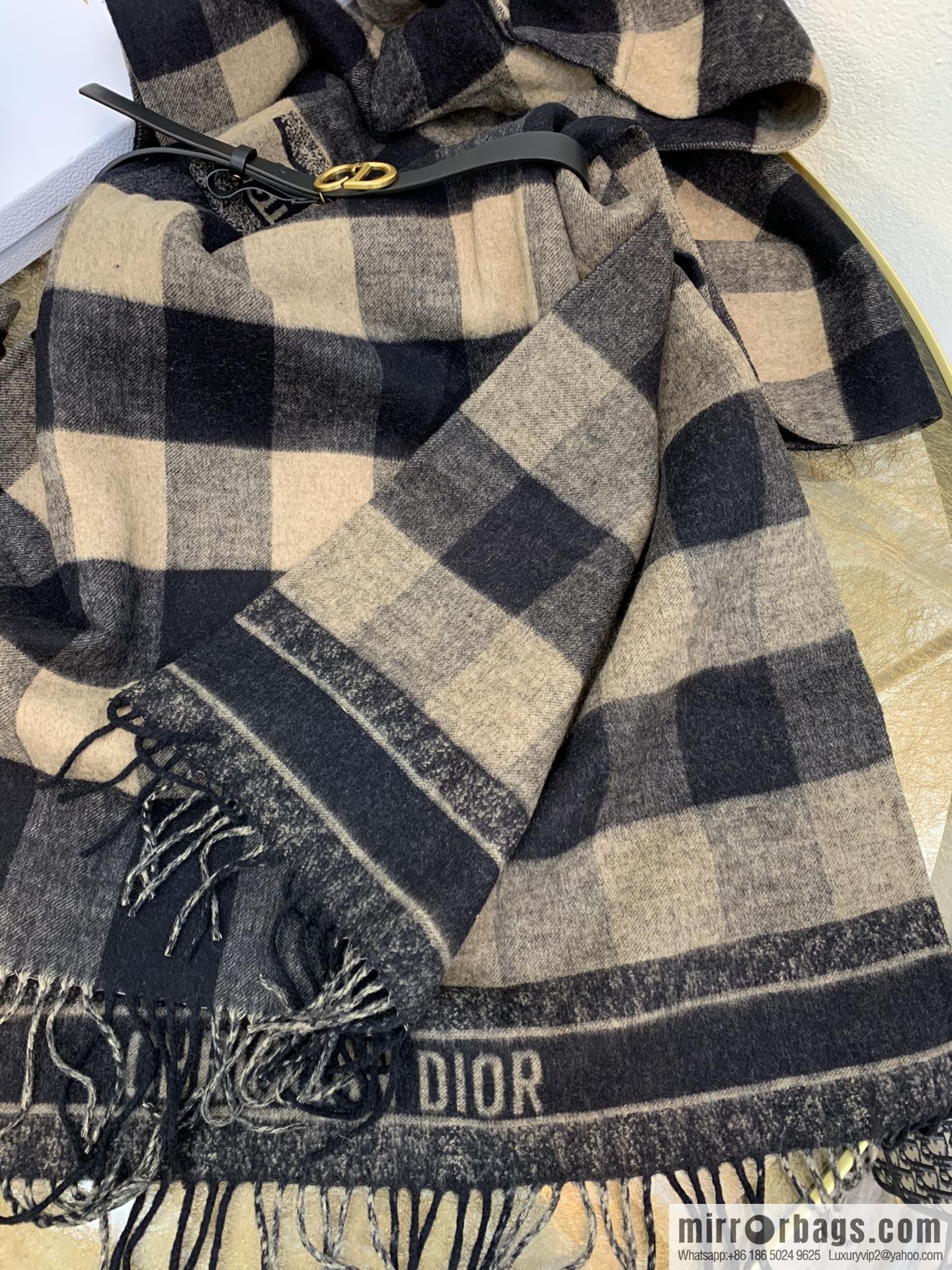 Dior Dior Check'N 'Dior Black Coffee England Checked Dress Cloak