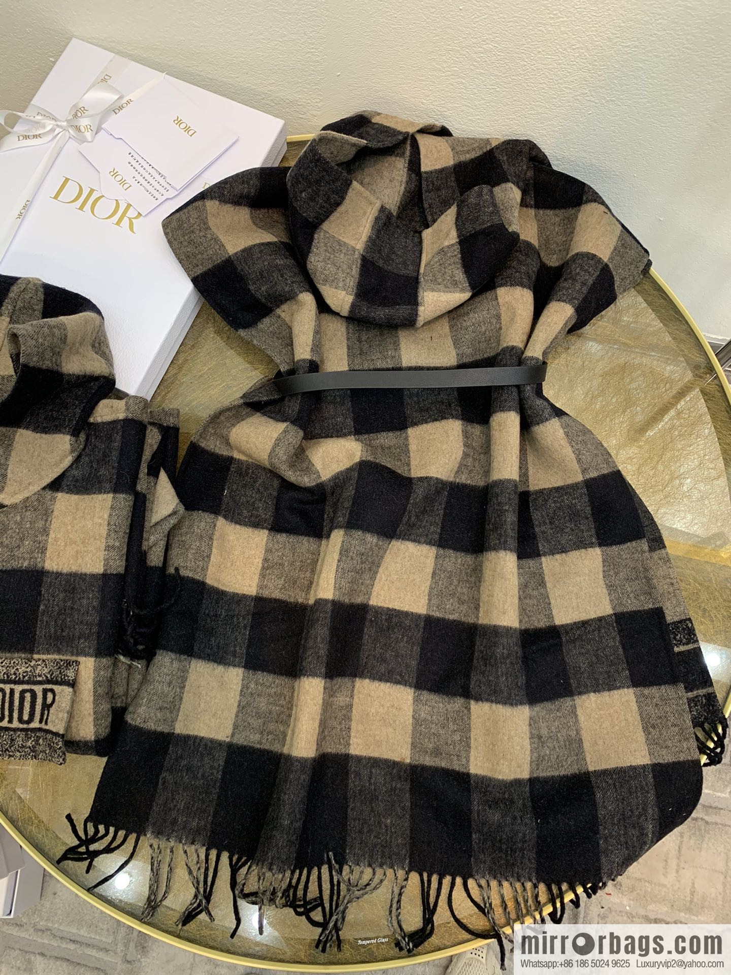 Dior Dior Check'N 'Dior Black Coffee England Checked Dress Cloak