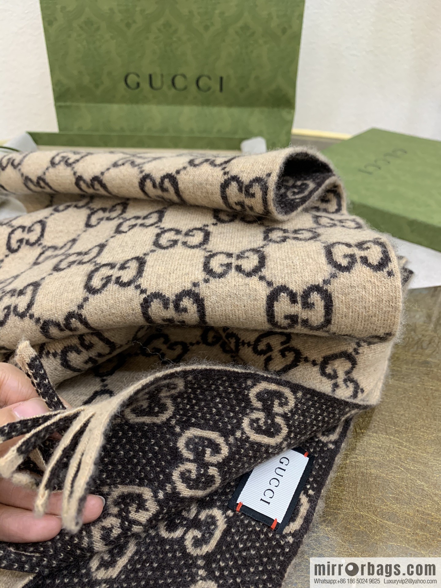 GUCCI Gucci double G letter interwoven pattern wool towel 600947