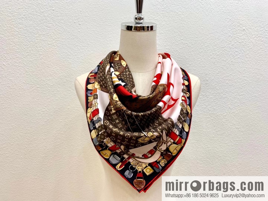 LV Louis Vuitton Monogram Pattern 100% Silk Rodeo Square Towel