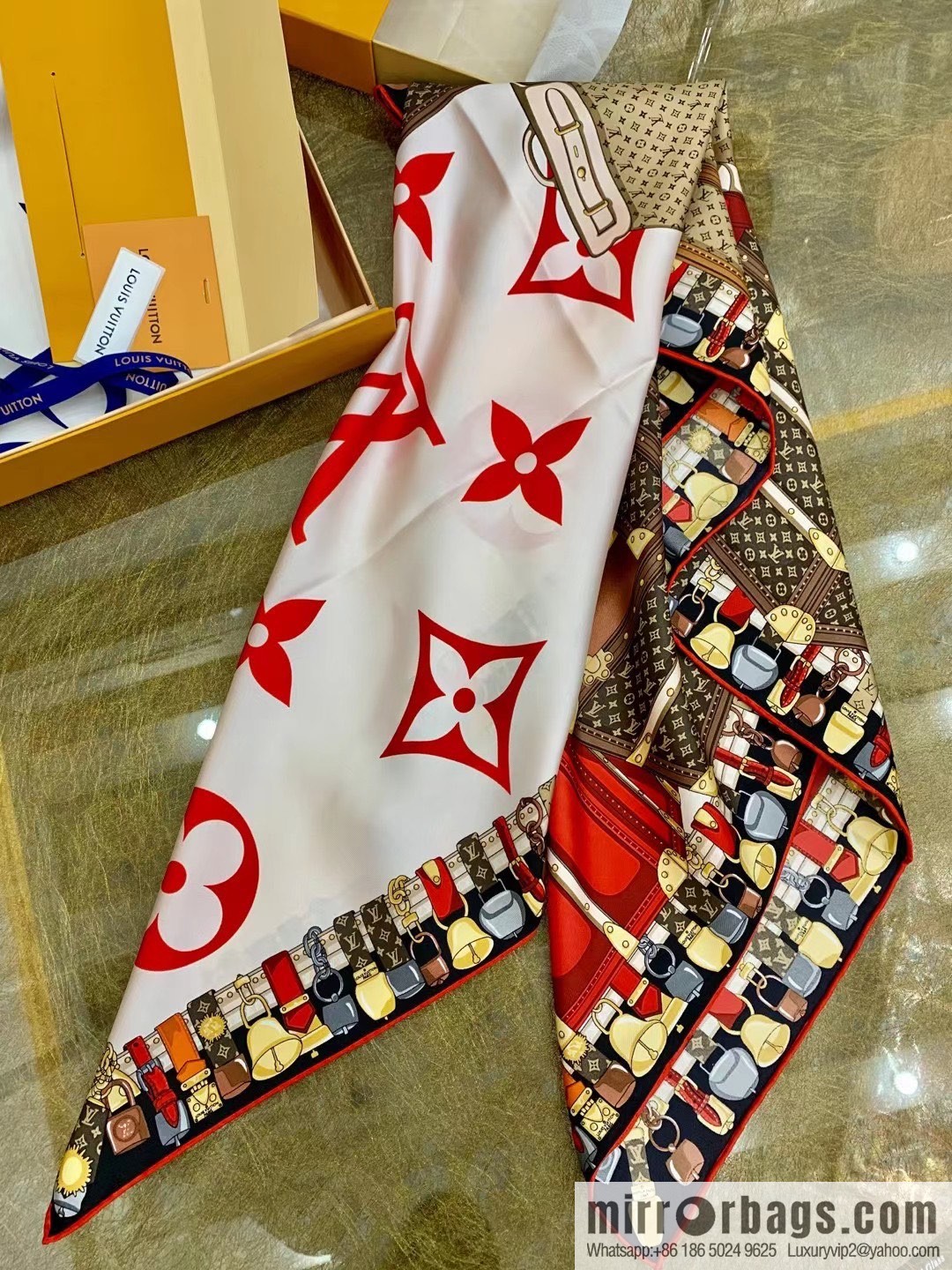 LV Louis Vuitton Monogram Pattern 100% Silk Rodeo Square Towel