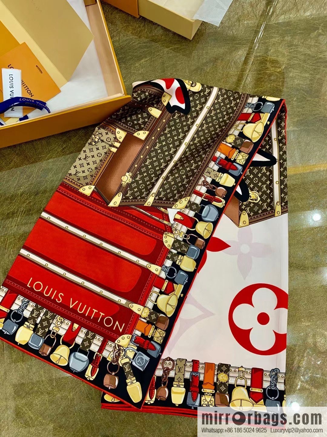 LV Louis Vuitton Monogram Pattern 100% Silk Rodeo Square Towel