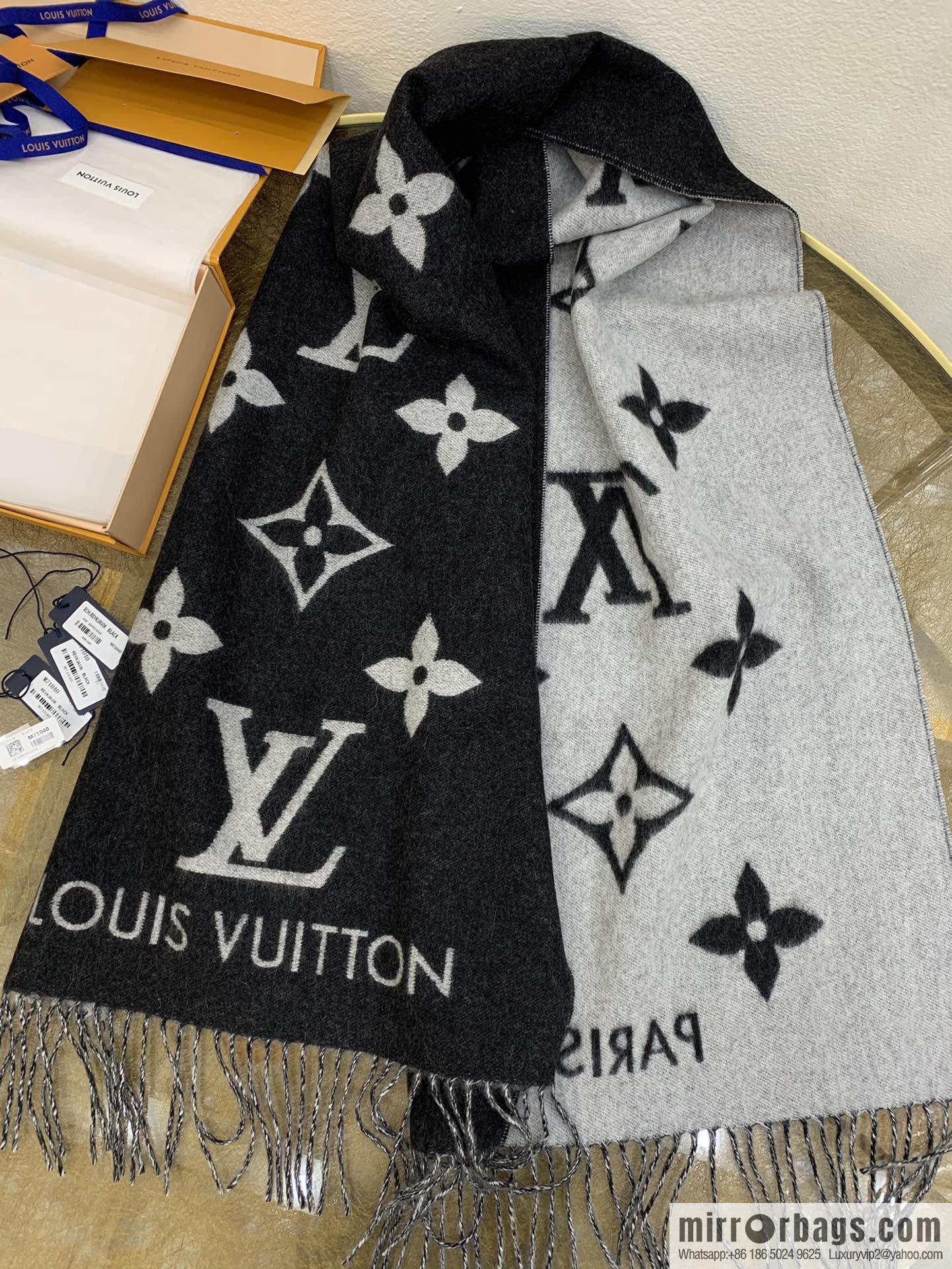 LV Louis Vuitton fringed trim 100% cashmere Reykjavik scarf M75704 #M75505 #M71040 #M71041 #M76637 #M76067
