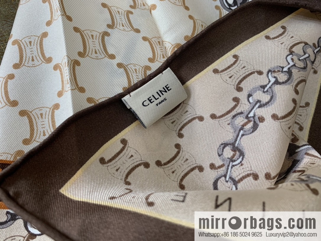 CELINE Celine Arc de Triomphe logo 100 silk square scarf