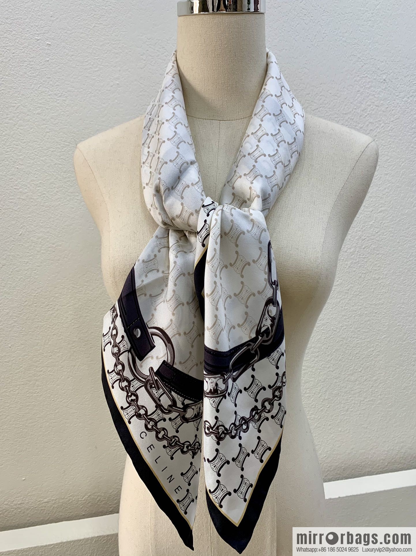 CELINE Celine Arc de Triomphe logo 100 silk square scarf