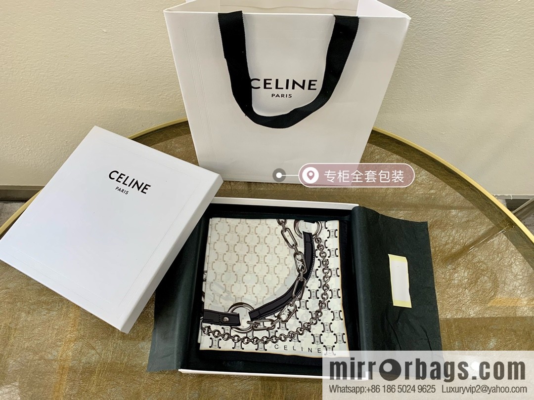 CELINE Celine Arc de Triomphe logo 100 silk square scarf