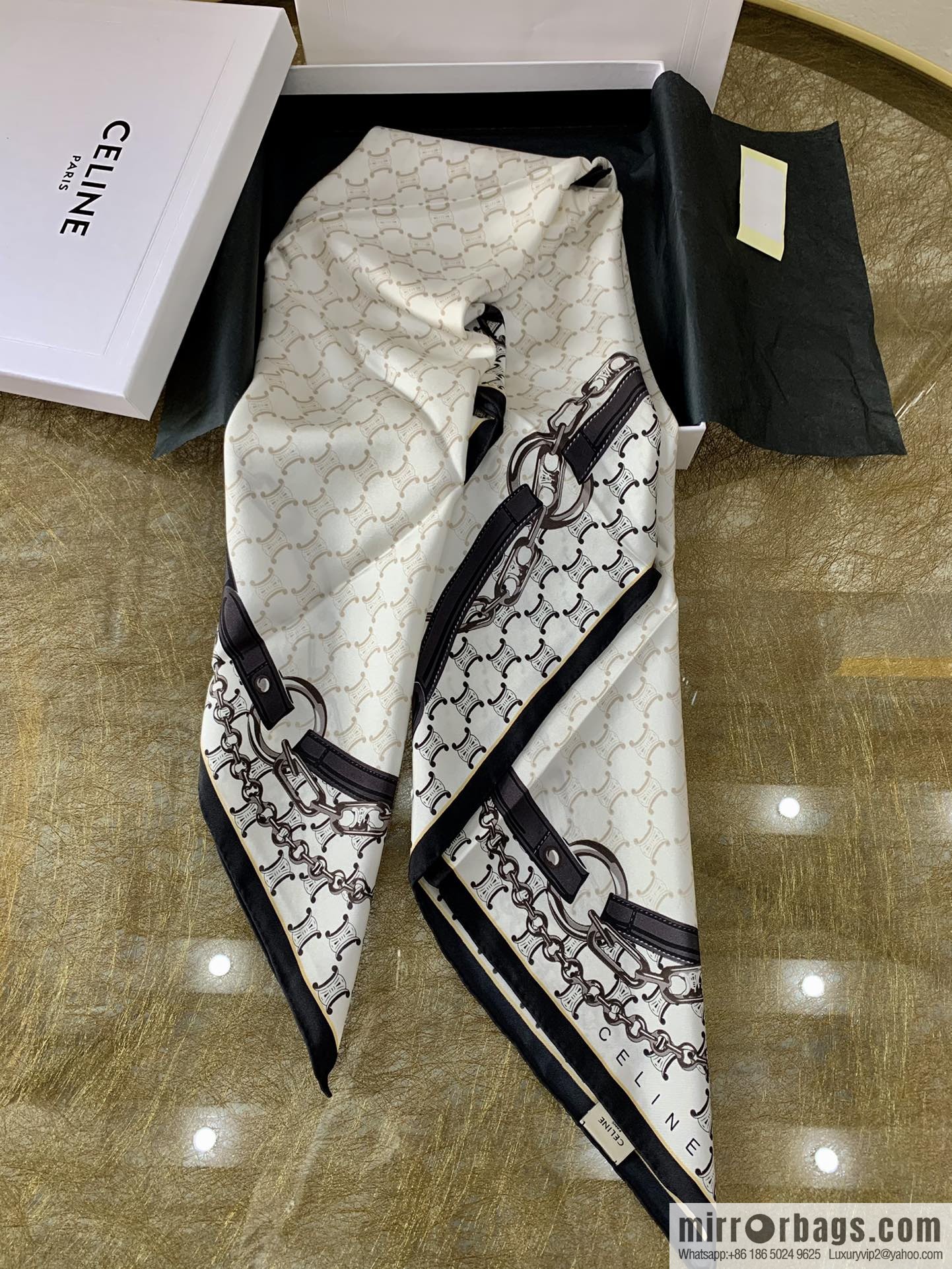 CELINE Celine Arc de Triomphe logo 100 silk square scarf
