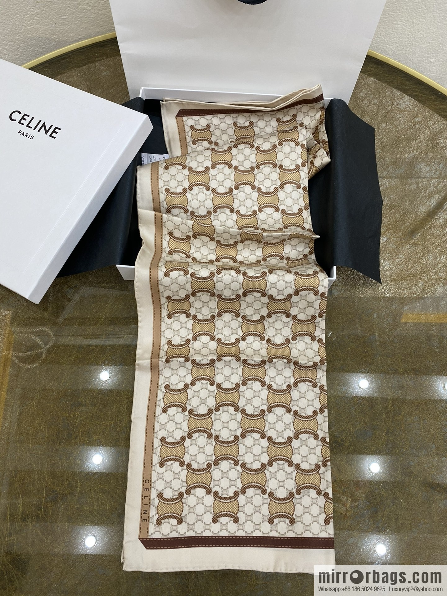 CELINE The essence of Celine Arc de Triomphe logo silk square scarf