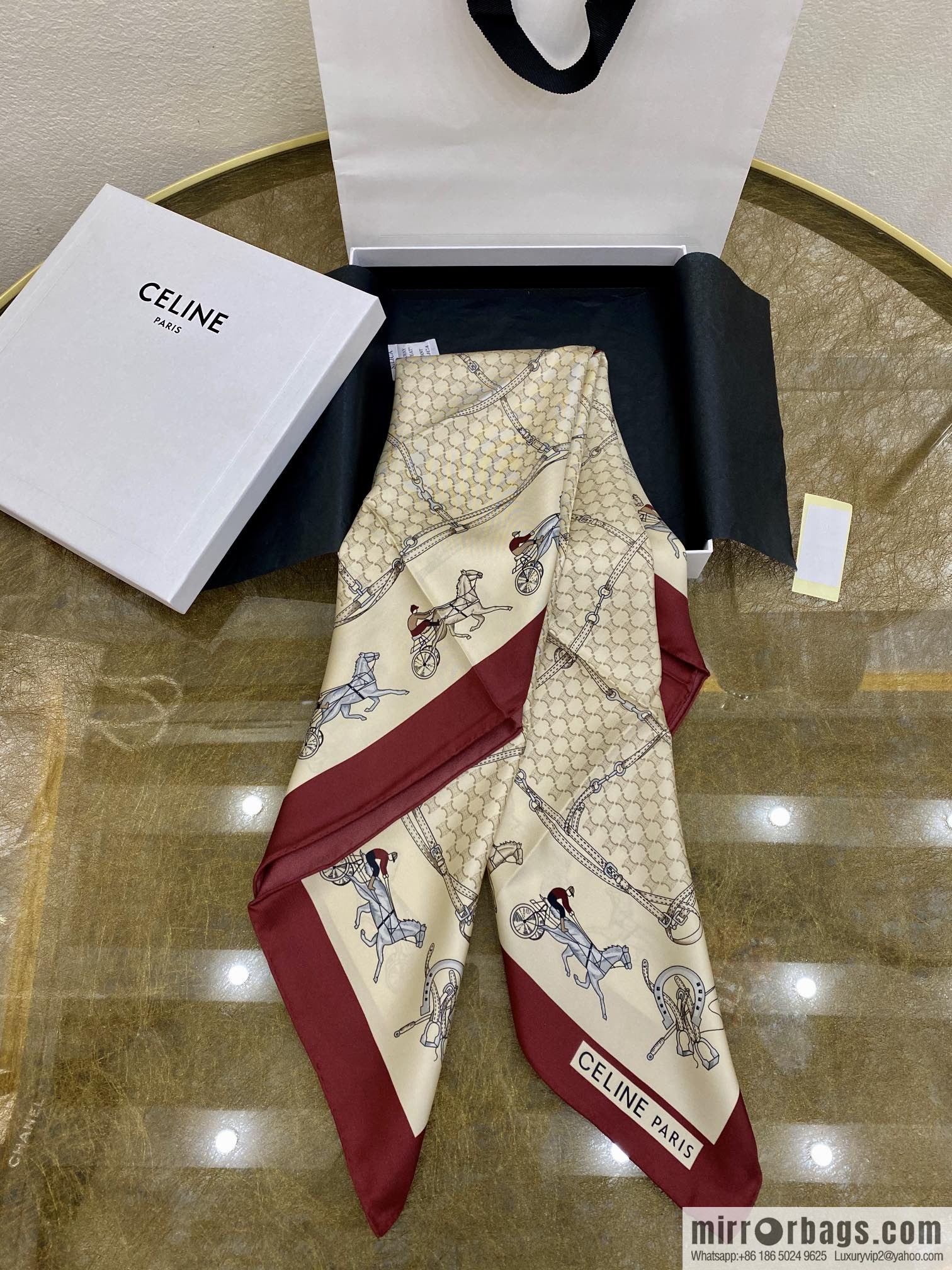 CELINE The essence of Celine Arc de Triomphe logo silk square scarf