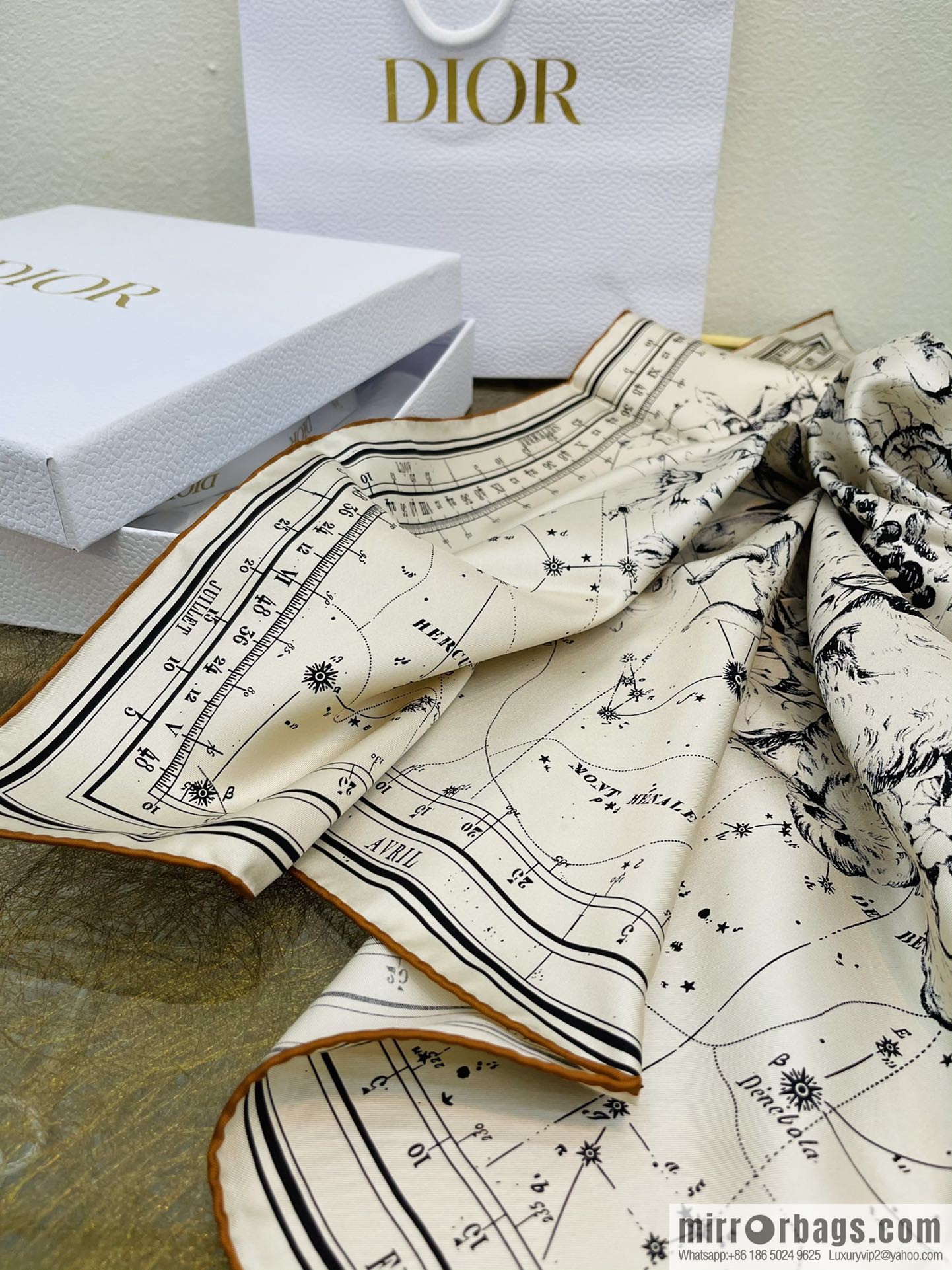 Dior Dior Constellation Pattern 100% Silk Zodiac Printed Square Towel