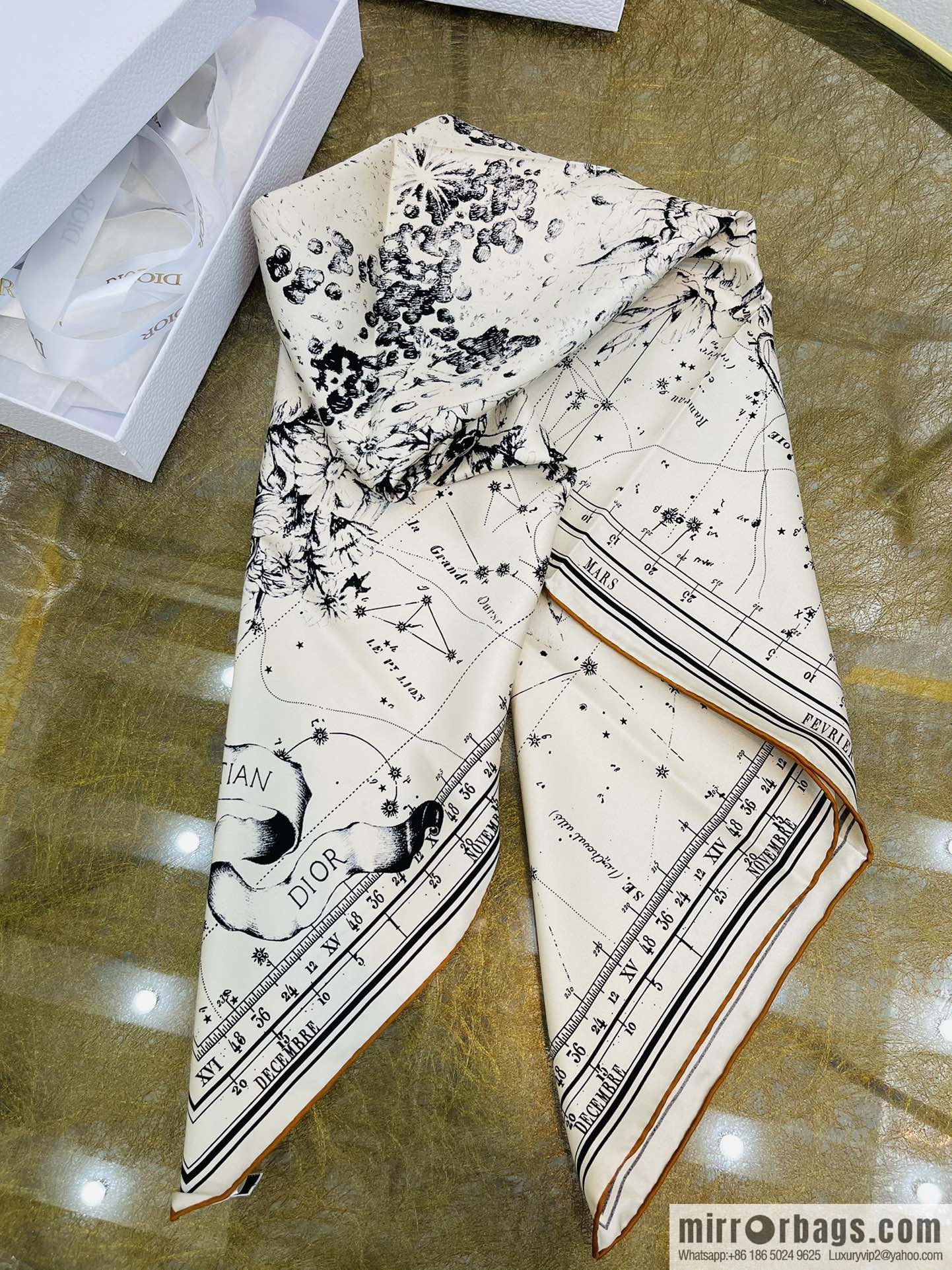 Dior Dior Constellation Pattern 100% Silk Zodiac Printed Square Towel