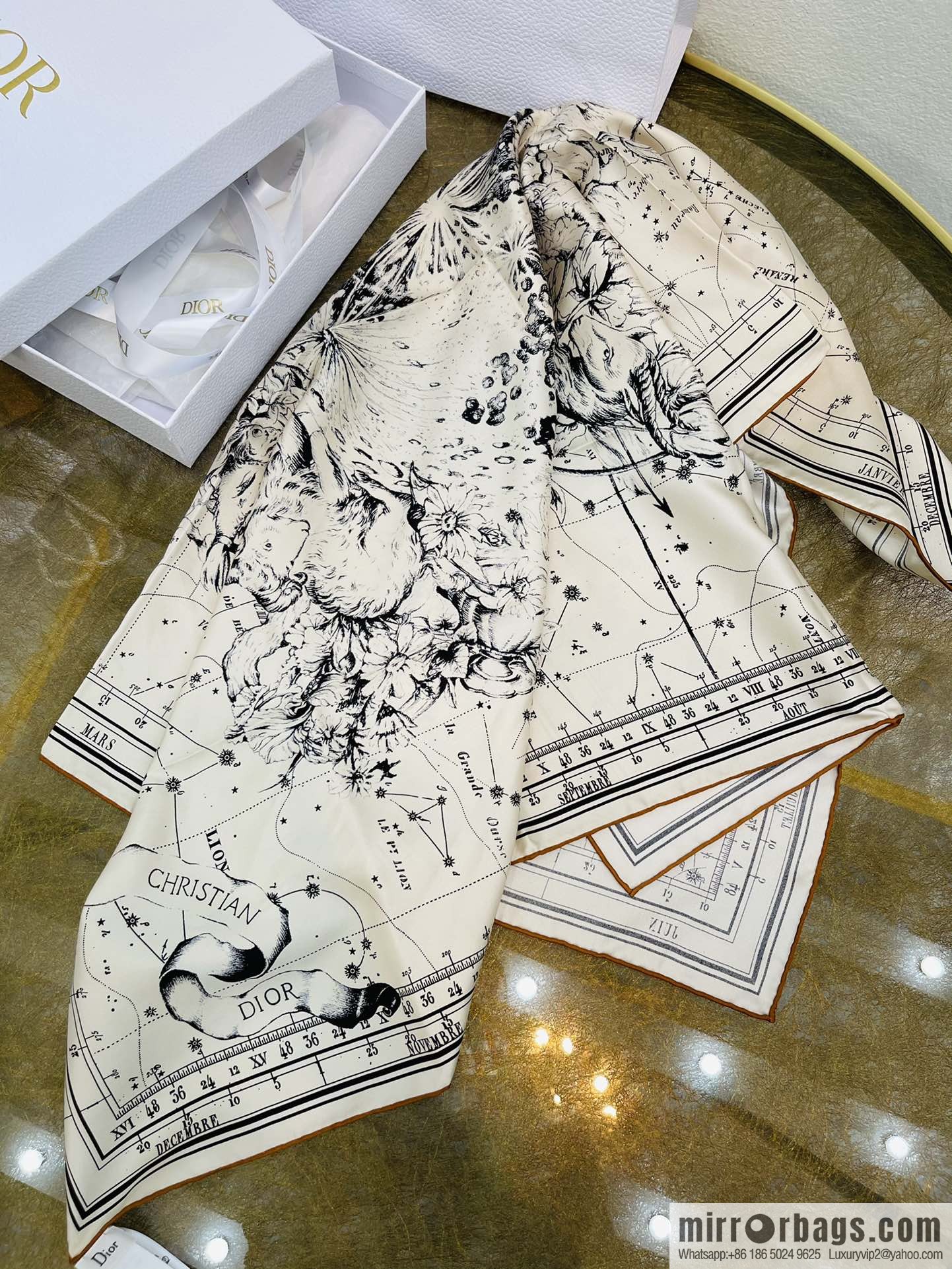 Dior Dior Constellation Pattern 100% Silk Zodiac Printed Square Towel