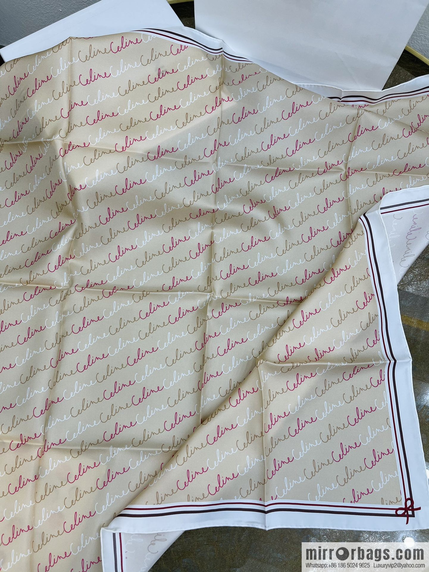 CELINE Celine Arc de Triomphe logo 100 silk scarf