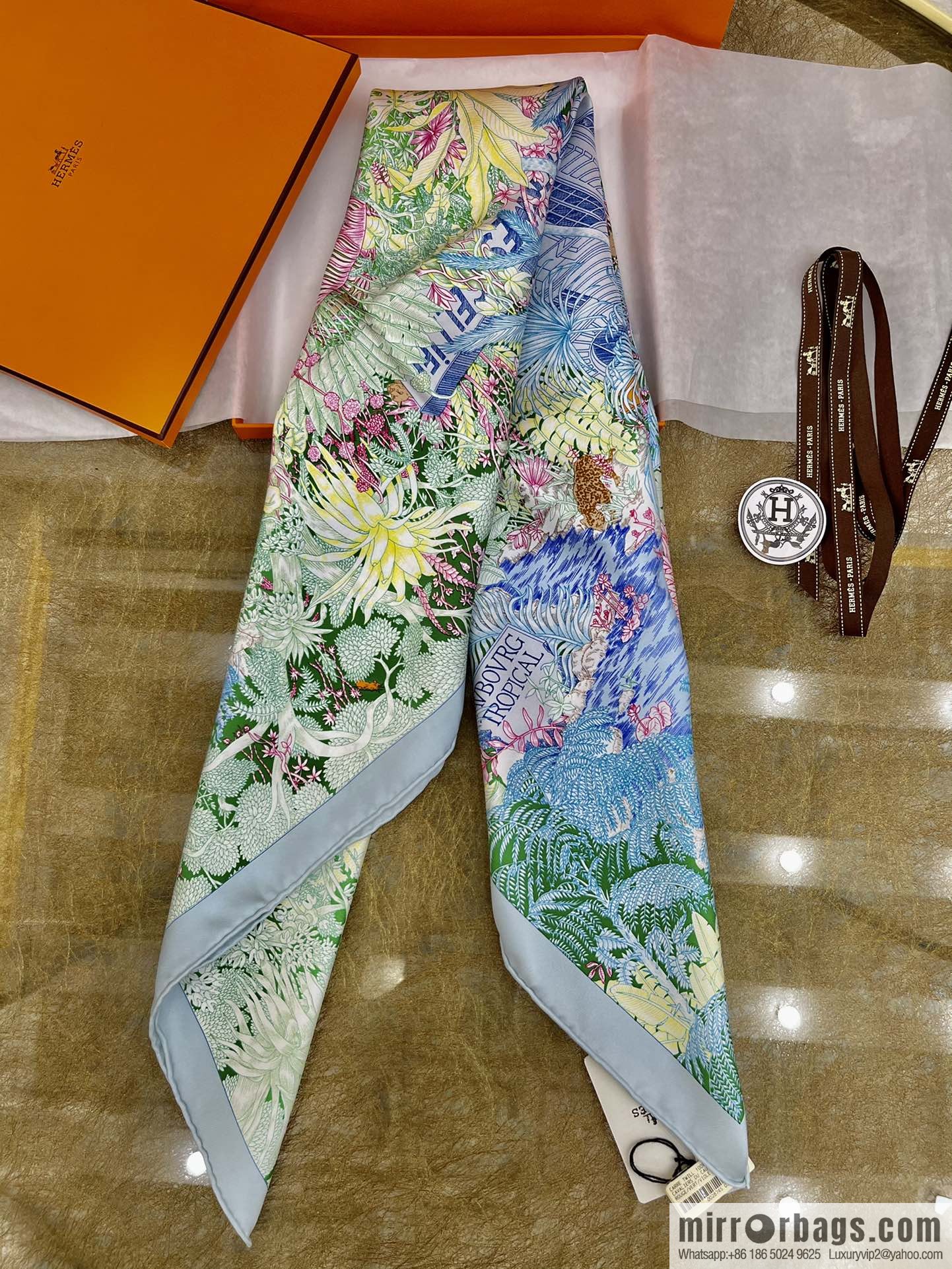 Hermes 100% silk handmade hemmed scarf