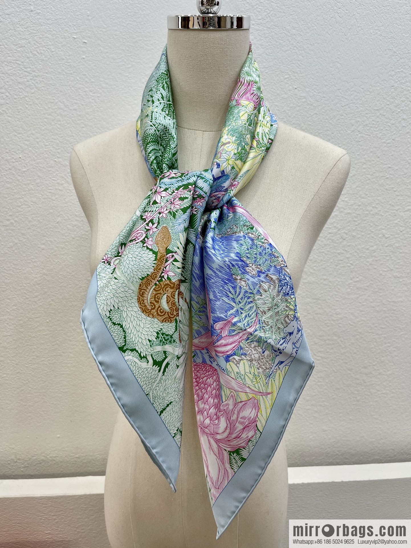 Hermes 100% silk handmade hemmed scarf