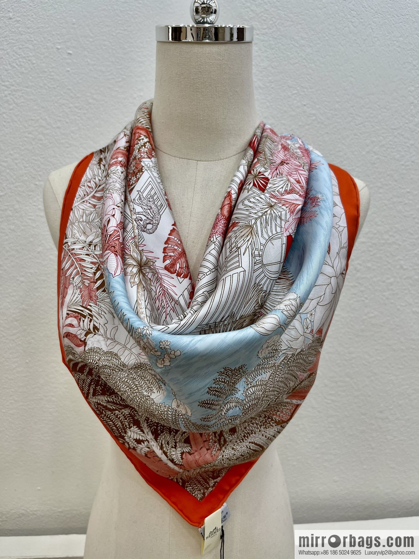 Hermes 100% silk handmade hemmed scarf