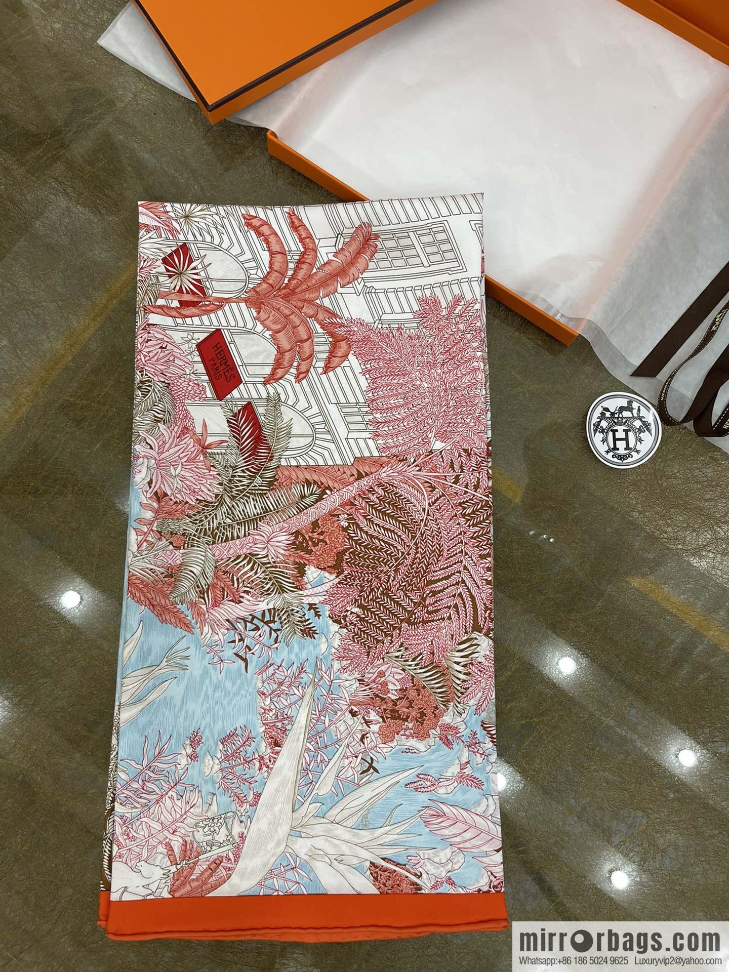 Hermes 100% silk handmade hemmed scarf