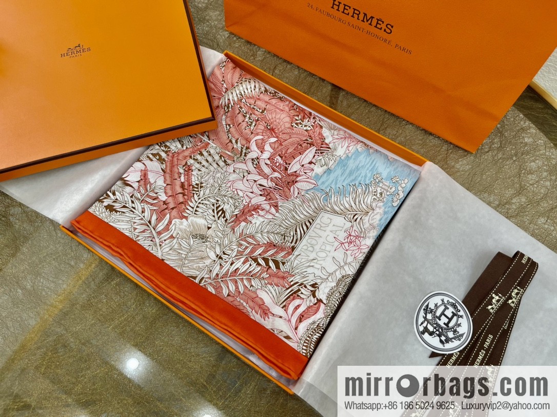 Hermes 100% silk handmade hemmed scarf