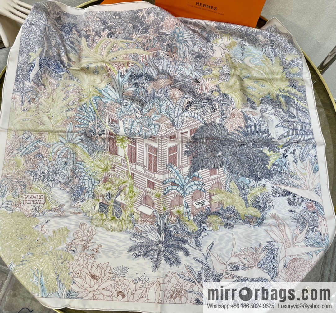 Hermes 100% silk handmade hemmed scarf