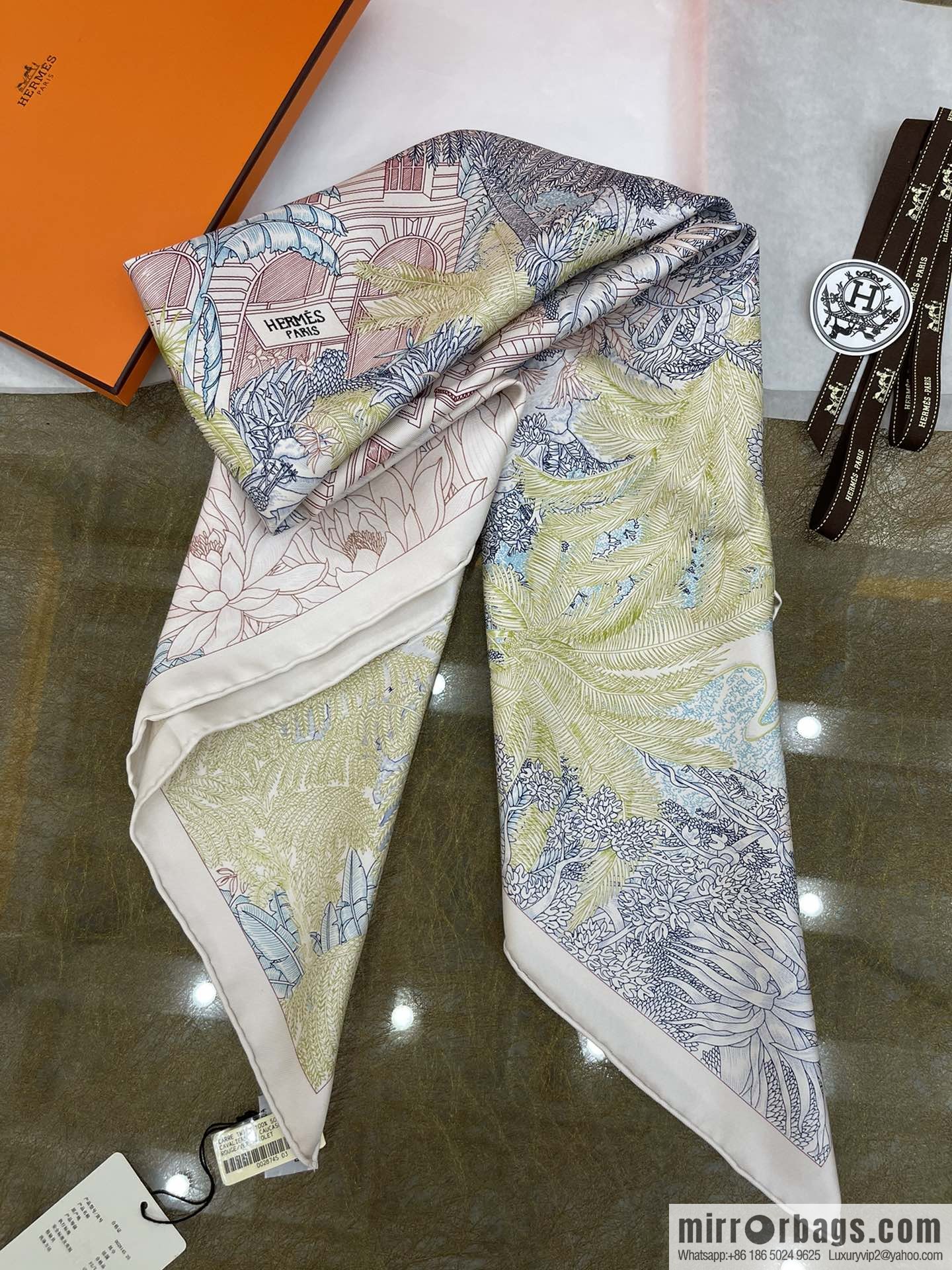 Hermes 100% silk handmade hemmed scarf