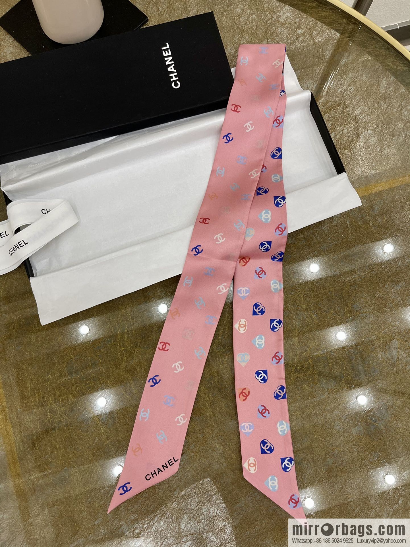 Chanel Xiaoxiang Twiily 100% Silk Silk Hair Band Ribbon AA7447