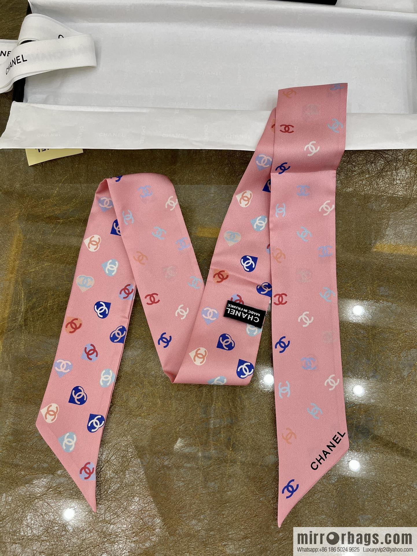 Chanel Xiaoxiang Twiily 100% Silk Silk Hair Band Ribbon AA7447