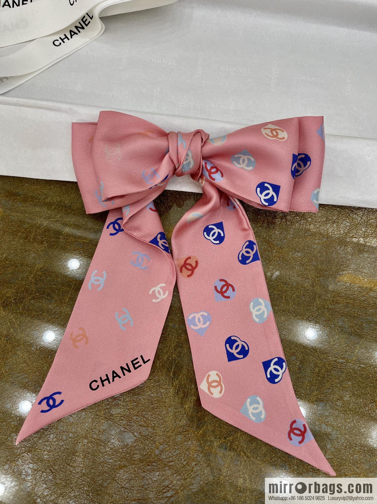 Chanel Xiaoxiang Twiily 100% Silk Silk Hair Band Ribbon AA7447