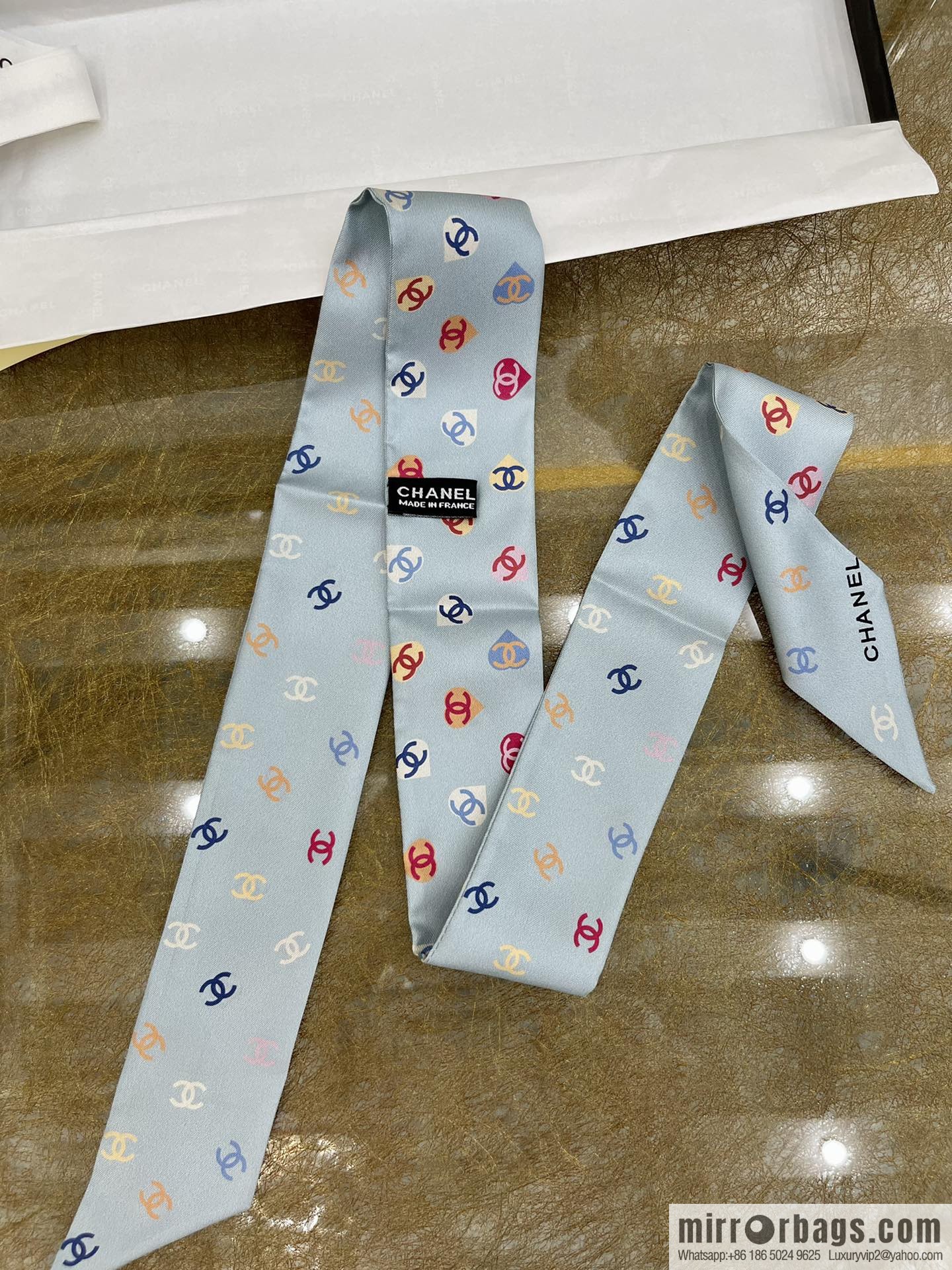 Chanel Xiaoxiang Twiily 100% Silk Silk Hair Band Ribbon AA7447