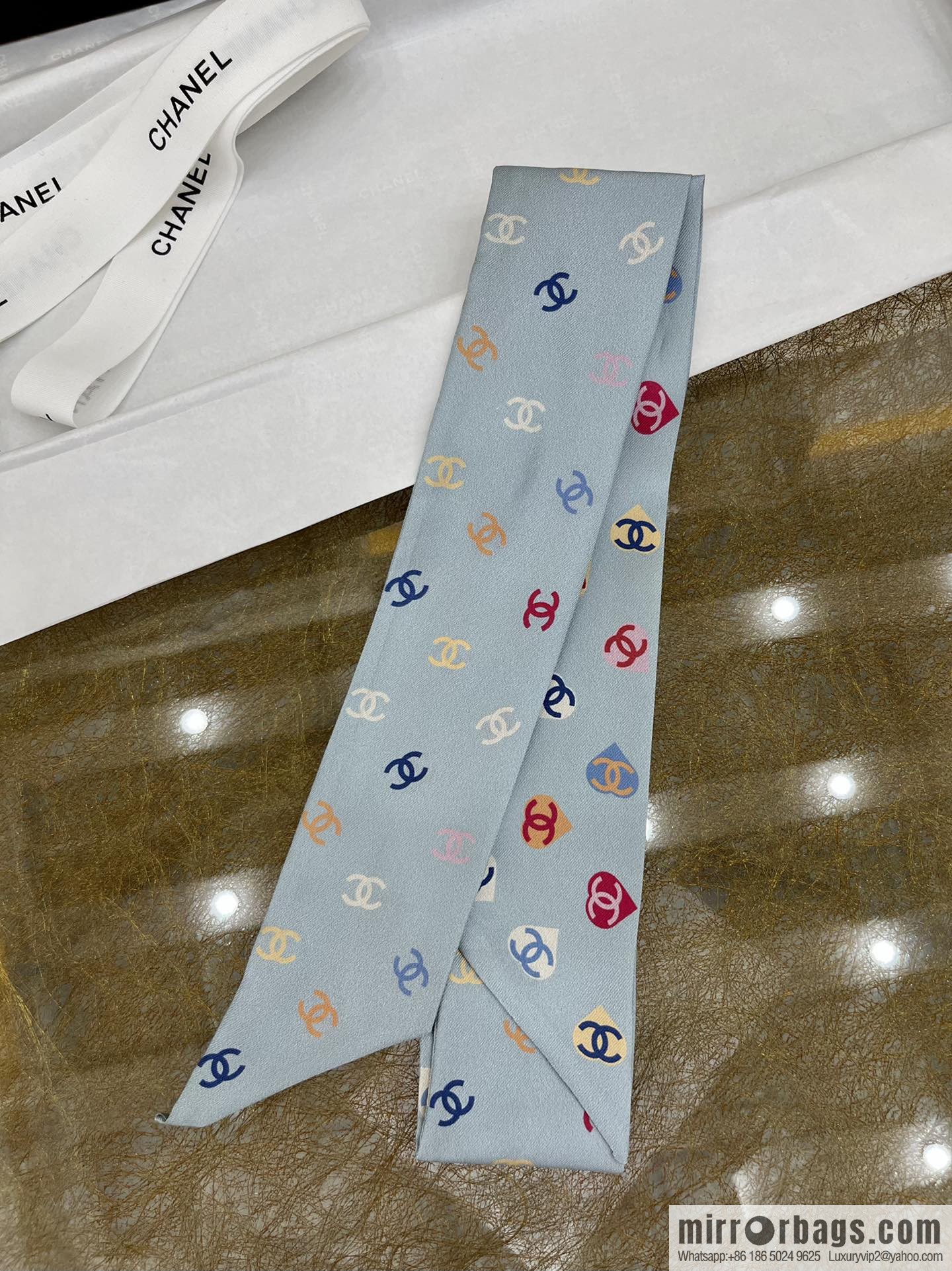 Chanel Xiaoxiang Twiily 100% Silk Silk Hair Band Ribbon AA7447