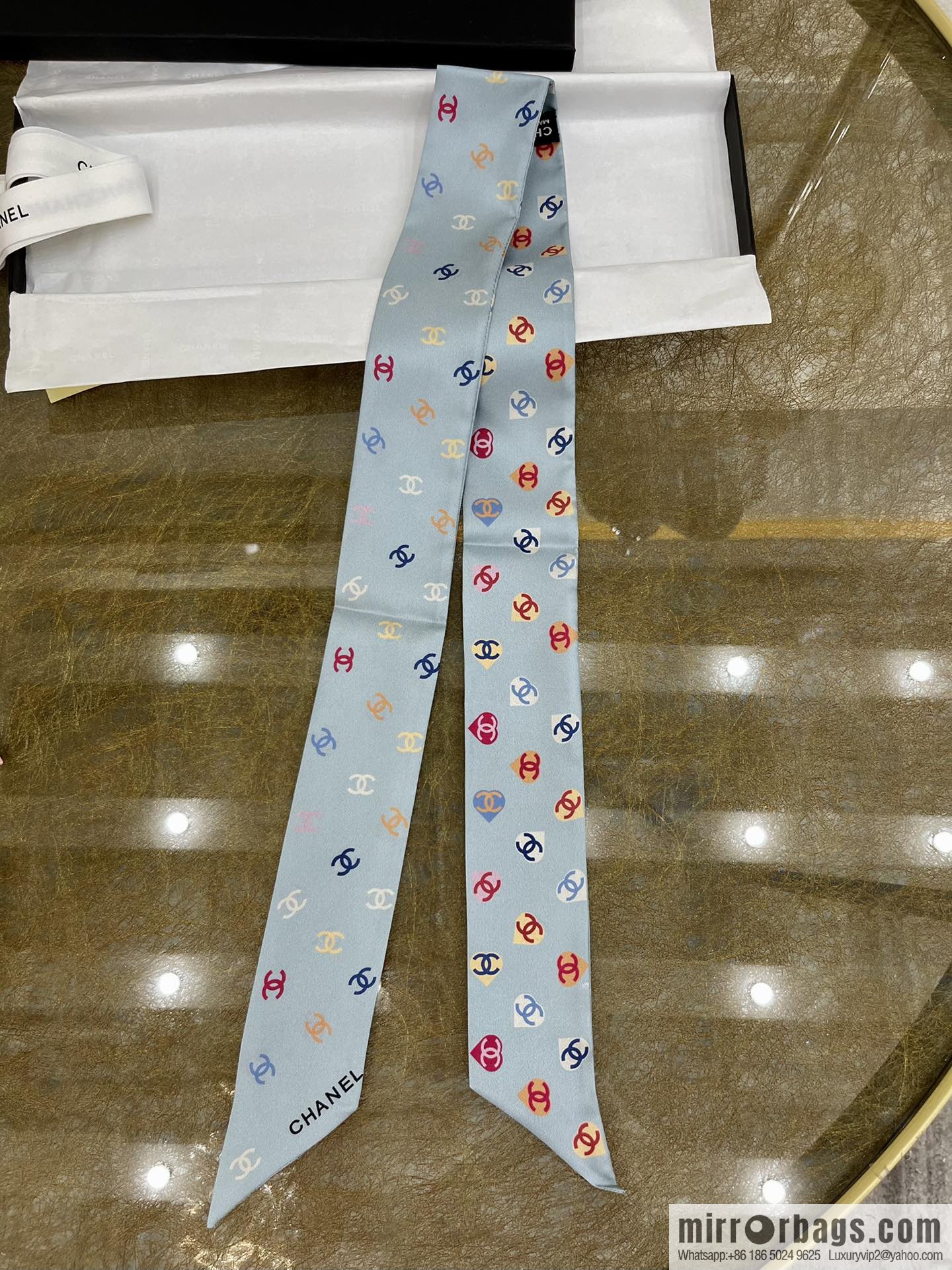 Chanel Xiaoxiang Twiily 100% Silk Silk Hair Band Ribbon AA7447