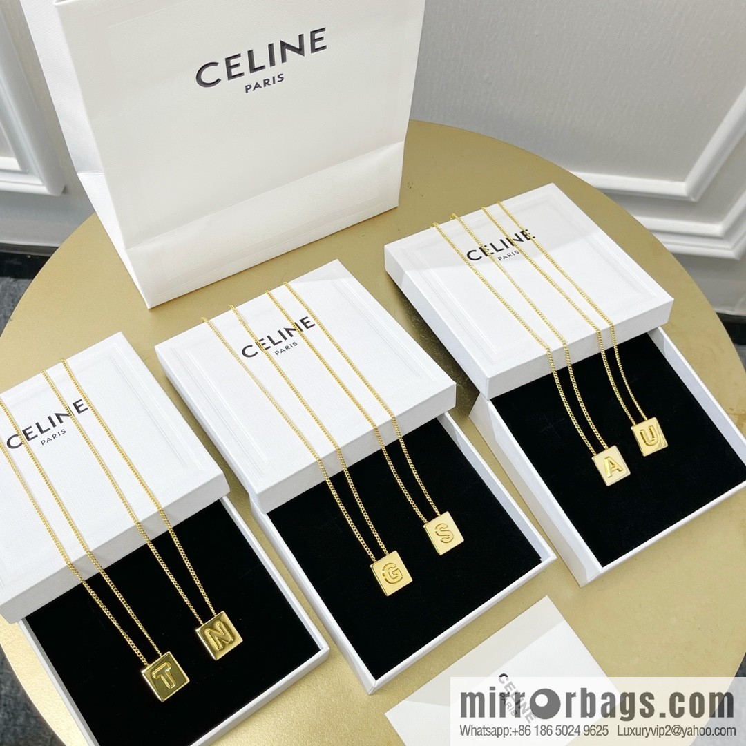 Celine ALPHABET 26 letter gold cube necklace