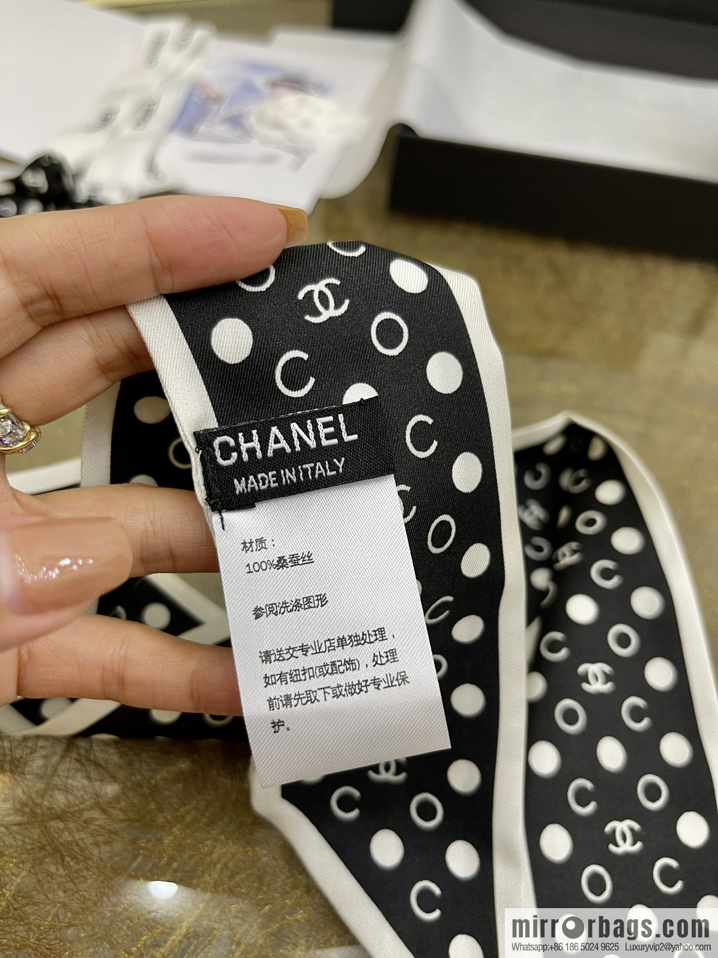 Chanel Polka Dots Two-piece Accessories 100% Silk Ribbon aa7533