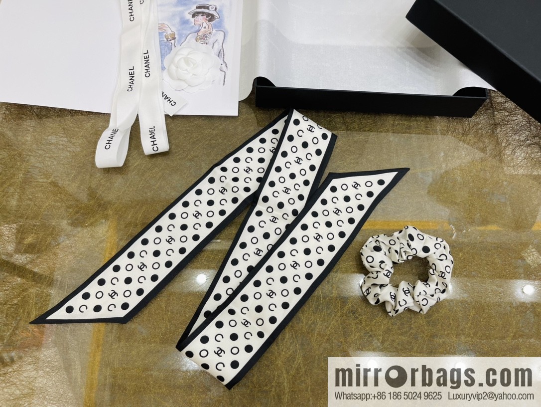 Chanel Polka Dots Two-piece Accessories 100% Silk Ribbon aa7533