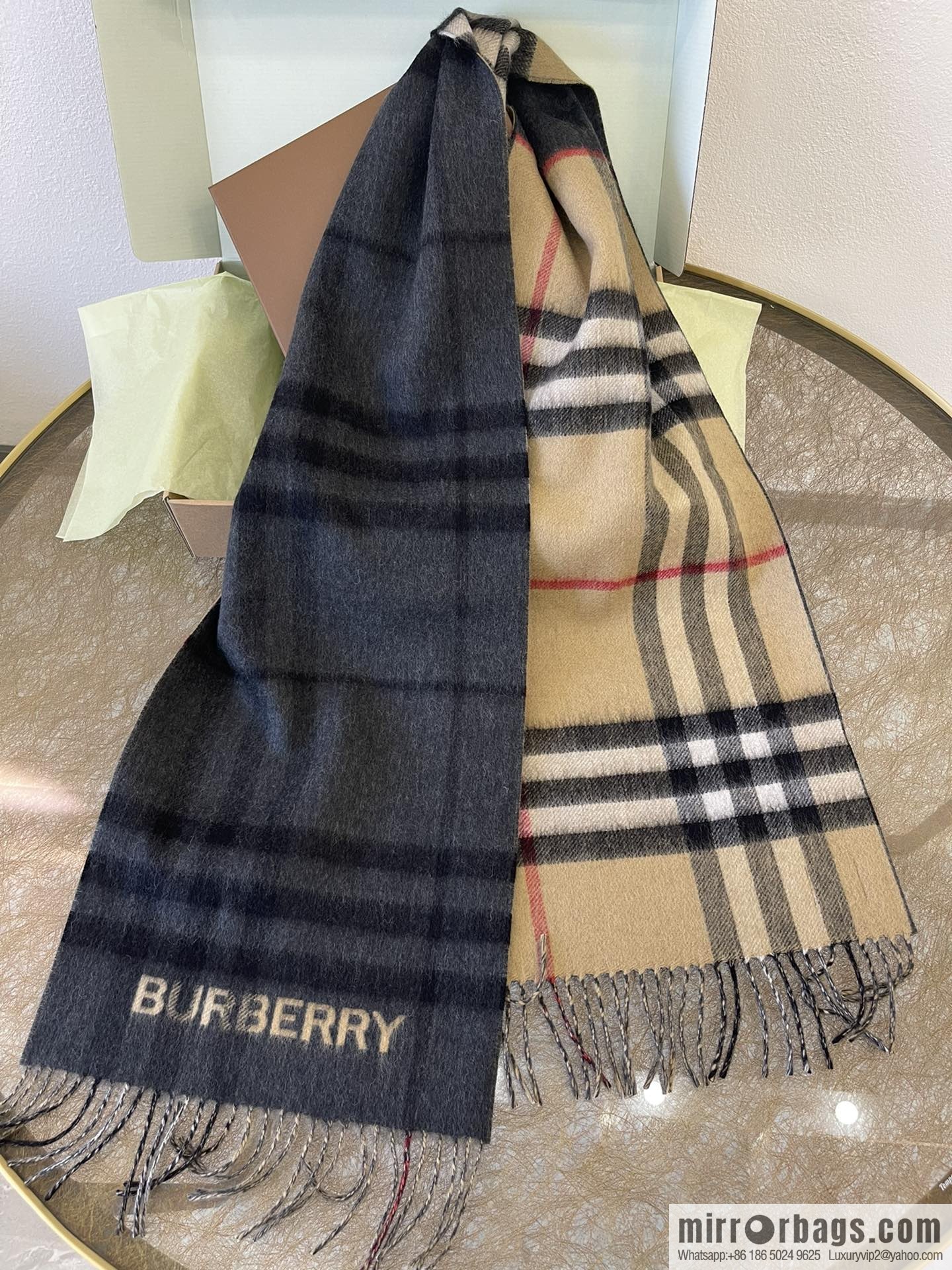 Burberry two-tone contrast checked cashmere scarf