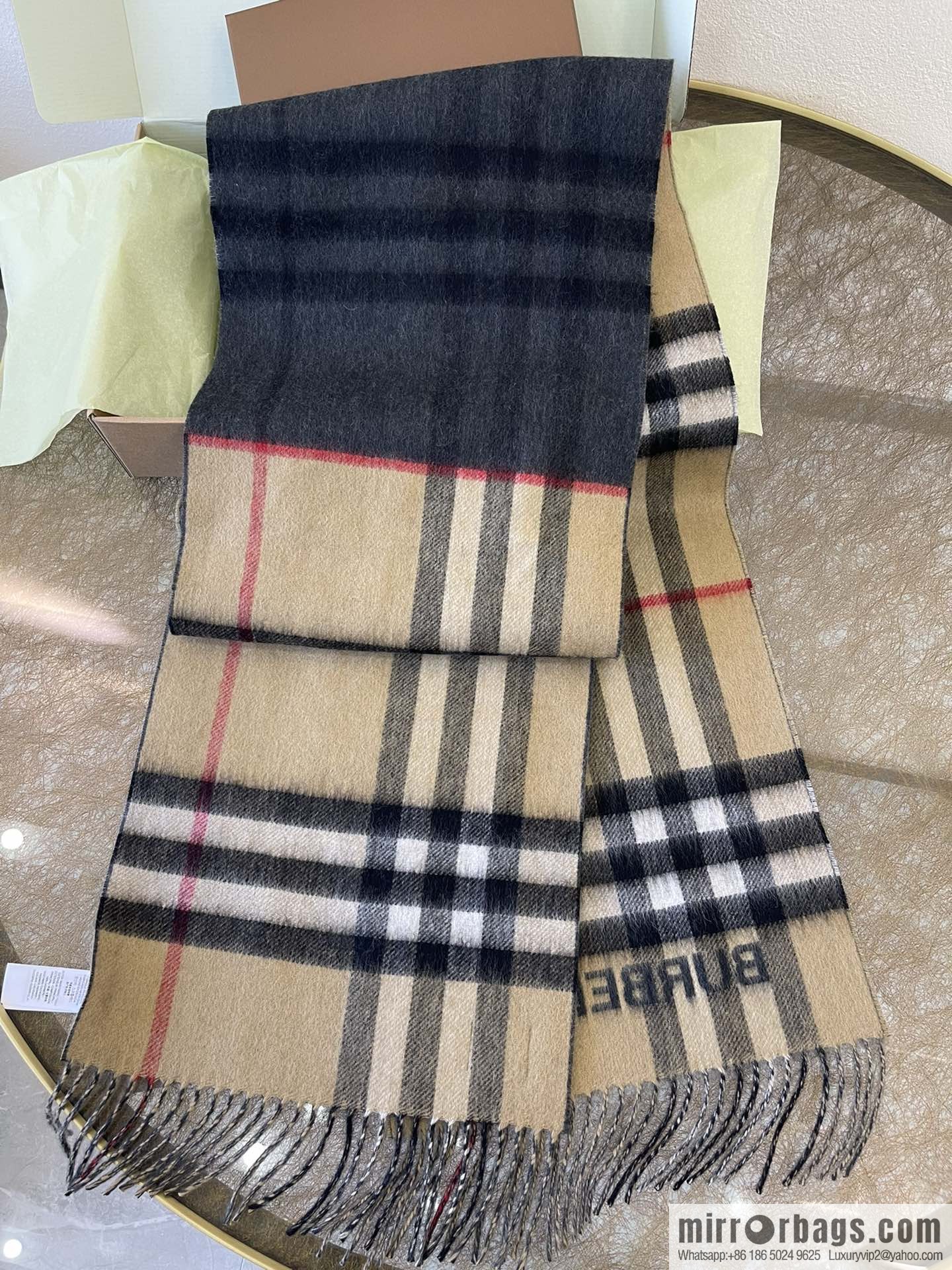 Burberry two-tone contrast checked cashmere scarf
