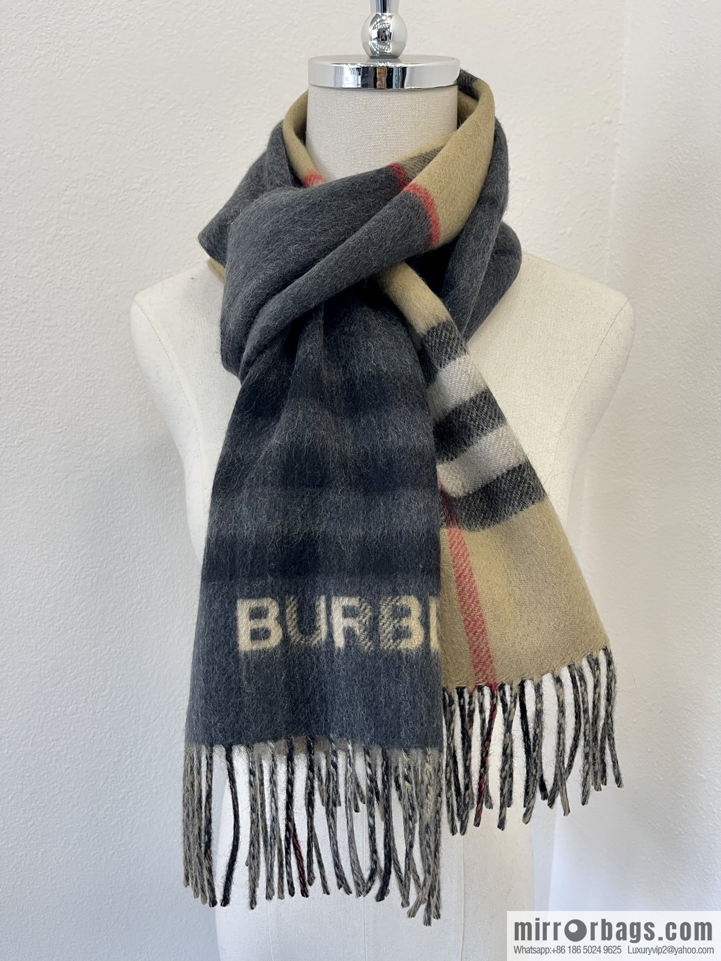 Burberry two-tone contrast checked cashmere scarf